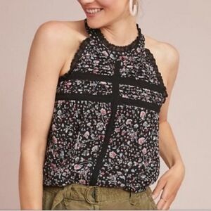 Anthropologie Maeve Black Ashley Lace Floral Sleeveless Blouse Size M